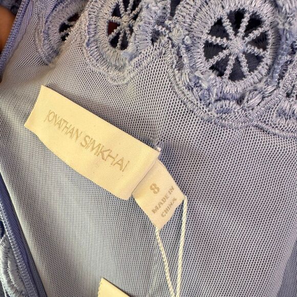 NWT Jonathan Simkhai Mercy Circle Lace Dress Womens Size 8 Blue Hydrangea Mini - Picture 11 of 14